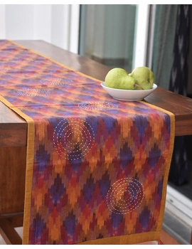Maroon Ikat Reversible Table Runner With Hand Embroidery : HTR05-13 x 72-1-sm