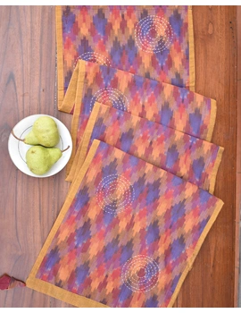 Maroon Ikat Reversible Table Runner With Hand Embroidery : HTR05-13 x 72-3-sm