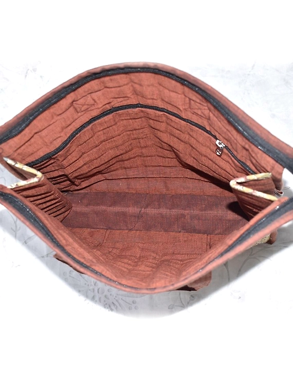 Kalamakari quilted tote bag - large - brown -TBKL05-1