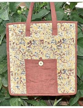 Kalamakari quilted tote bag - large - brown -TBKL05-TBKL05-sm