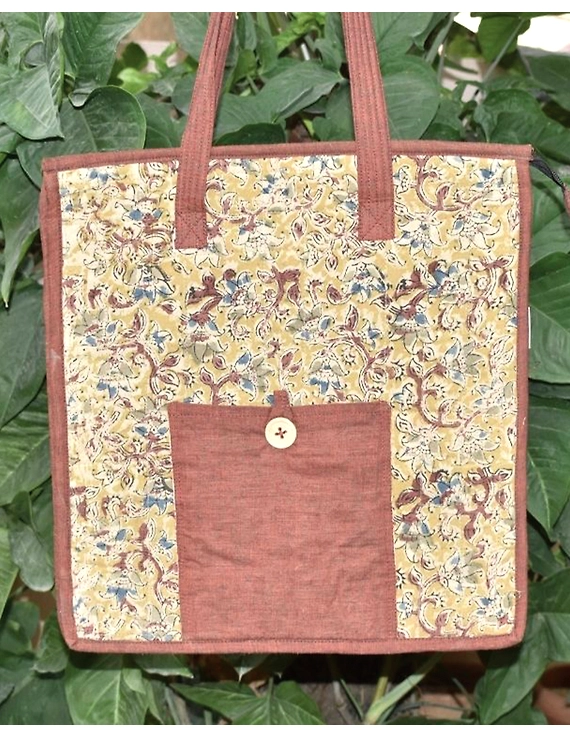 Kalamakari quilted tote bag - large - brown -TBKL05-TBKL05