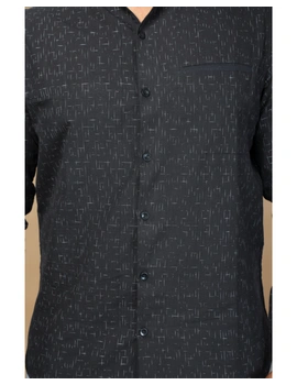 Black ikat mandarin collar full sleeves shirt for men: GT410E-S-Black-3-sm