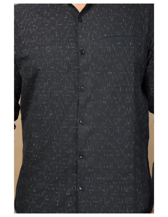 Black ikat mandarin collar full sleeves shirt for men: GT410E-S-Black-3