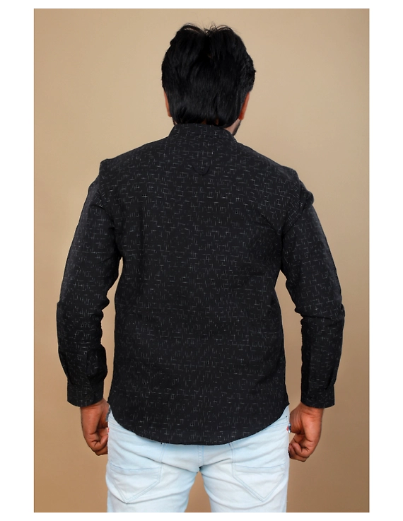 Black ikat mandarin collar full sleeves shirt for men: GT410E-XL-Black-3