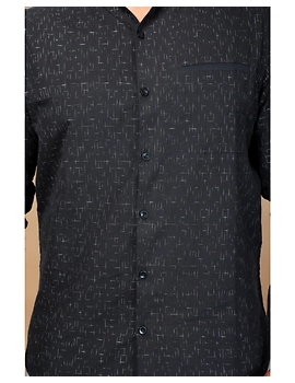 Black ikat mandarin collar full sleeves shirt for men: GT410E-XL-Black-4-sm