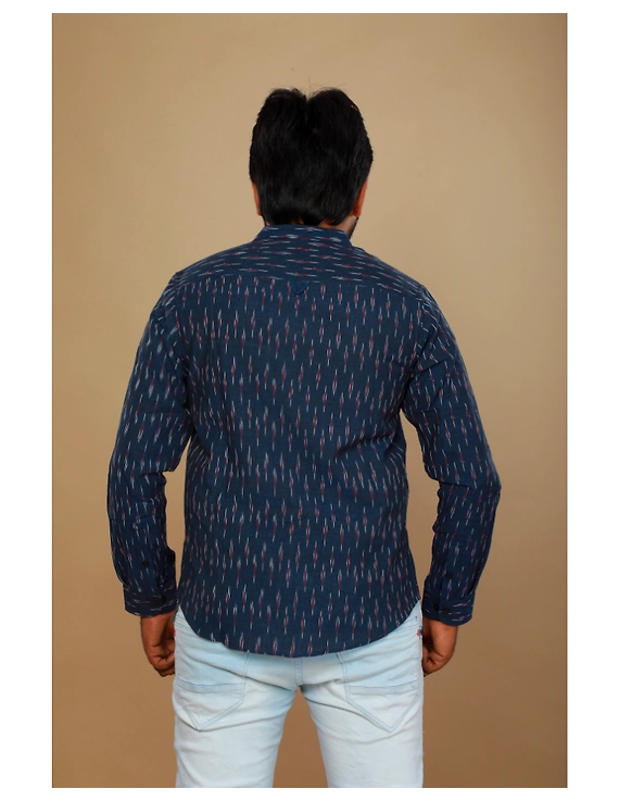 Navy blue ikat mandarin collar full sleeves shirt for men: GT410D-XL-Navy Blue-2