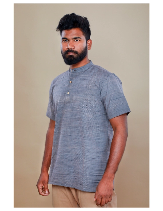 Steel grey handloom cotton short kurta with half sleeves: GT401HFA-M-Steel Grey-2