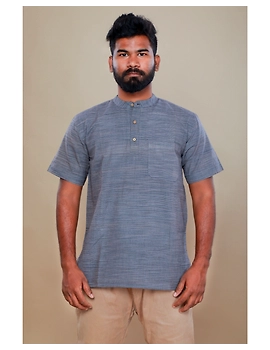 Steel grey handloom cotton short kurta with half sleeves: GT401HFA-M-Steel Grey-3-sm