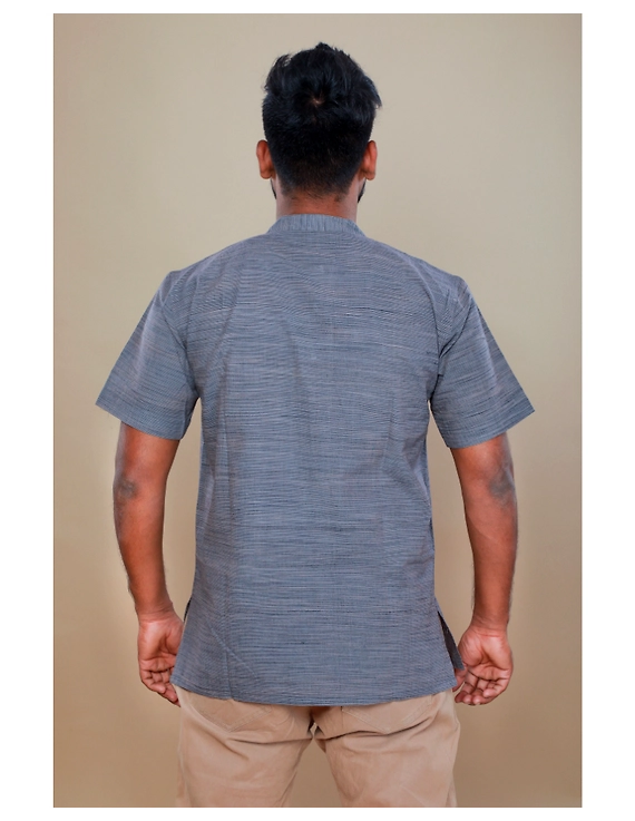 Steel grey handloom cotton short kurta with half sleeves: GT401HFA-M-Steel Grey-4