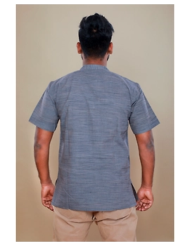 Steel grey handloom cotton short kurta with half sleeves: GT401HFA-GT401HFA-S-sm