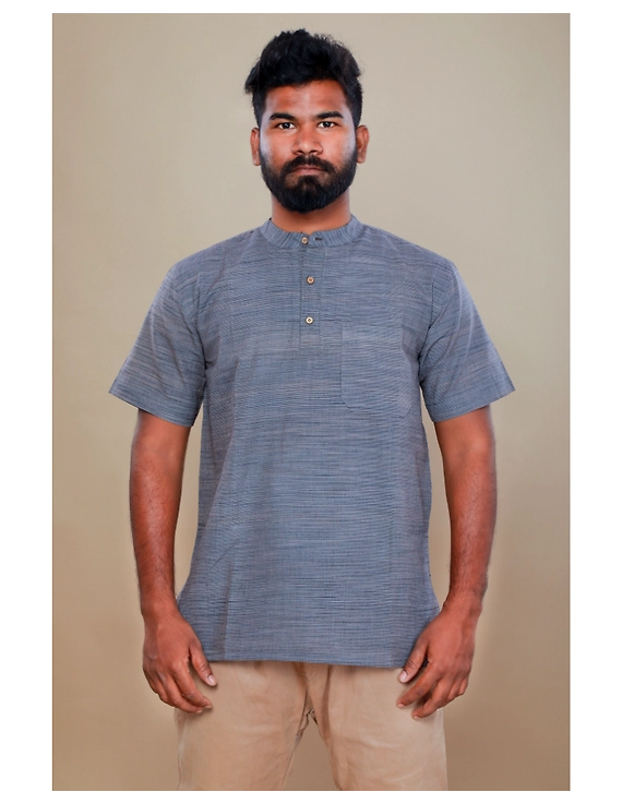 Steel grey handloom cotton short kurta with half sleeves: GT401HFA-XL-Steel Grey-3