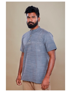 Steel grey handloom cotton short kurta with half sleeves: GT401HFA-L-Steel Grey-4-sm