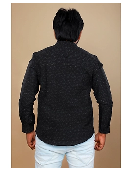 Black ikat mandarin collar full sleeves shirt for men: GT410E-S-Black-4-sm