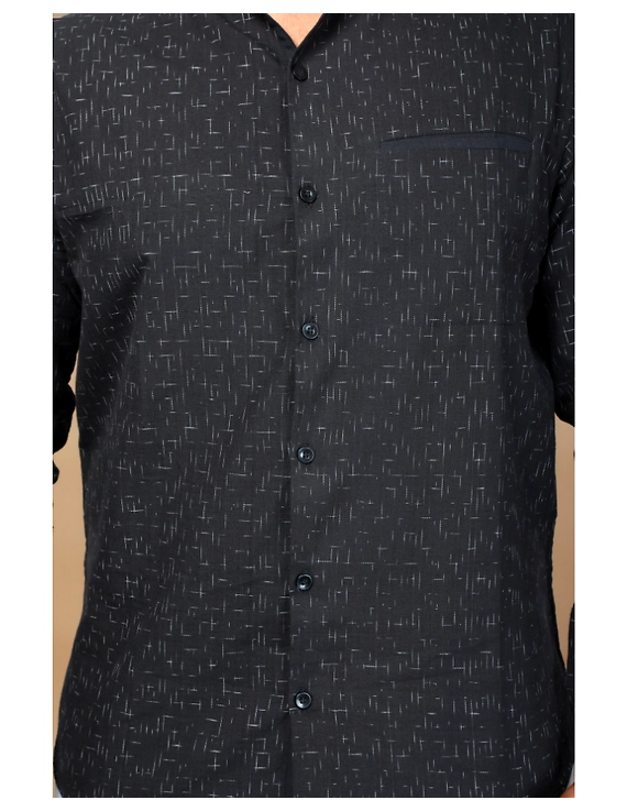 Black ikat mandarin collar full sleeves shirt for men: GT410E-L-Black-4