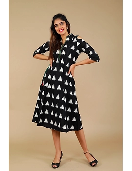 Black Ikat cold shoulder dress with drawstring waist- LD360C-LD360C-L-sm