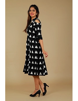 Black Ikat cold shoulder dress with drawstring waist- LD360C-L-1-sm