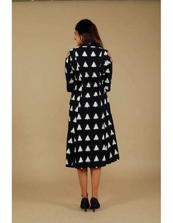 Black Ikat cold shoulder dress with drawstring waist- LD360C-L-2