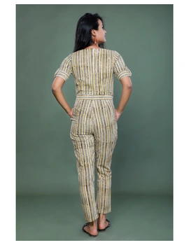 Kalamkari cotton Yellow striped jumpsuit : JS100A-S-1-sm