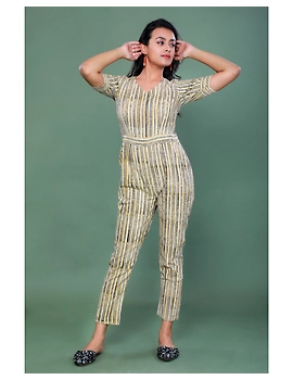 Kalamkari cotton Yellow striped jumpsuit : JS100A-S-3-sm