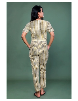 Kalamkari cotton Yellow striped jumpsuit : JS100A-M-1-sm
