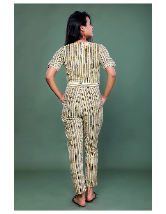 Kalamkari cotton Yellow striped jumpsuit : JS100A-M-1
