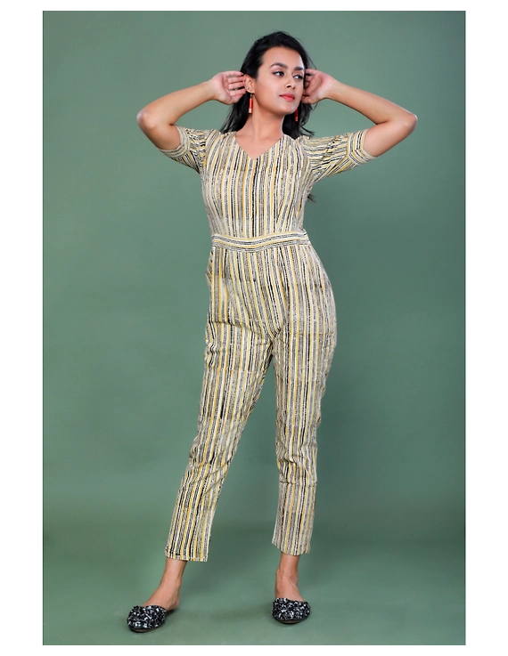 Kalamkari cotton Yellow striped jumpsuit : JS100A-XS-2