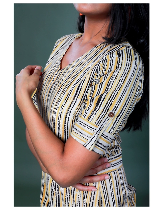 Kalamkari cotton Yellow striped jumpsuit : JS100A-XS-3