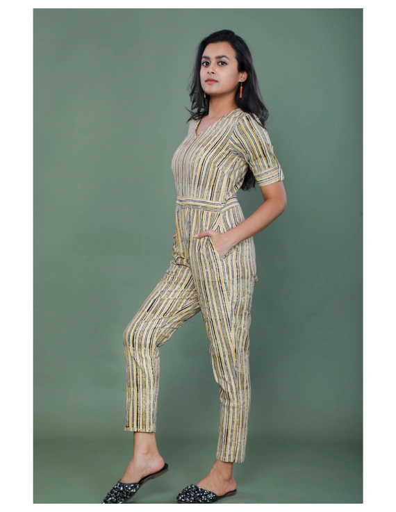 Kalamkari cotton Yellow striped jumpsuit : JS100A-JS100Ap-M