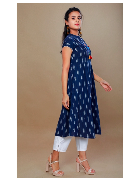 NAVY BLUE A LINE IKAT DRESS WITH PINTUCKS: LD340B-S-2