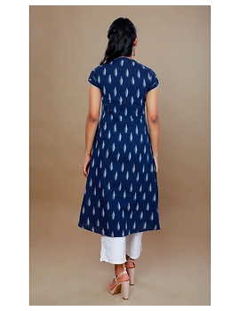 NAVY BLUE A LINE IKAT DRESS WITH PINTUCKS: LD340B-S-3-sm