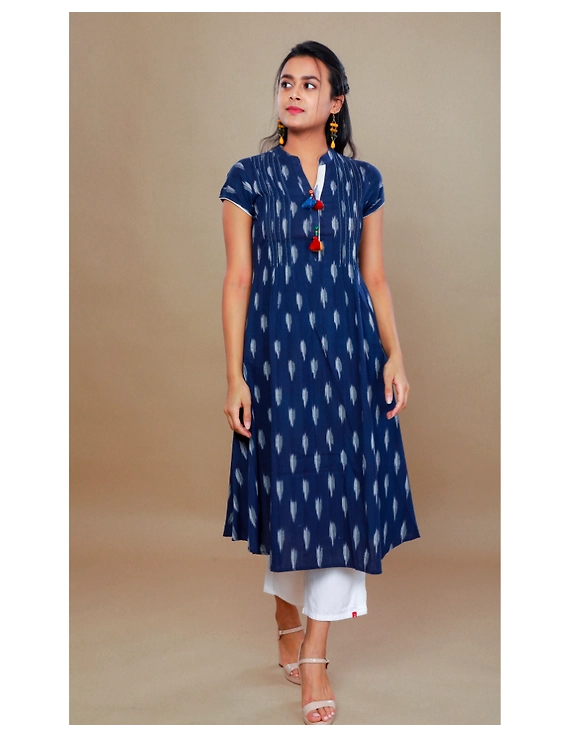 NAVY BLUE A LINE IKAT DRESS WITH PINTUCKS: LD340B-LD340B-XXL