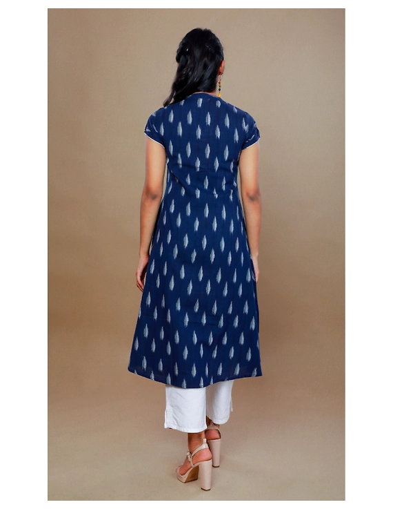 NAVY BLUE A LINE IKAT DRESS WITH PINTUCKS: LD340B-XXL-3