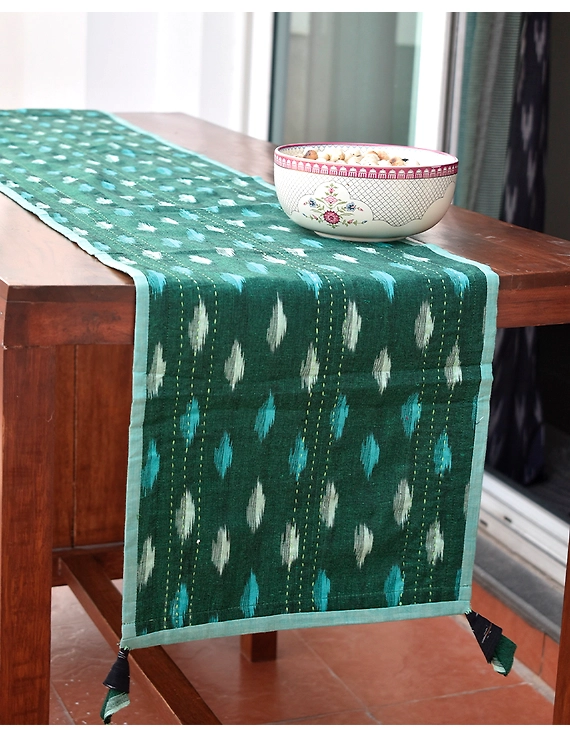 Green And Black Ikat Reversible Table Runner : HTR02-HTR02gM