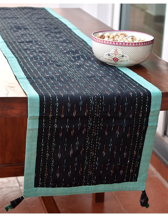 Green And Black Ikat Reversible Table Runner : HTR02-13 x 60-1