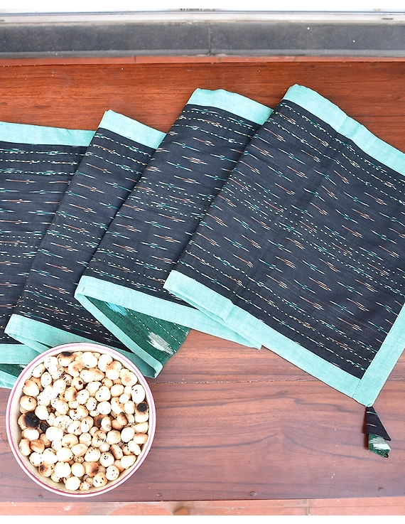 Green And Black Ikat Reversible Table Runner : HTR02-13 x 60-3