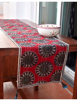 Red And Blue Embroidered Reversible Table Runner : HTR03-HTR03gM-sm