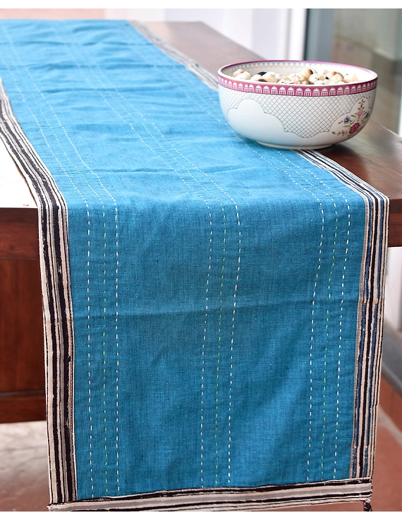Red And Blue Embroidered Reversible Table Runner : HTR03-13 x 60-1