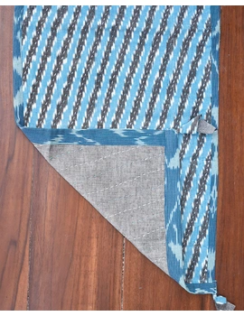 Blue And Grey Ikat Reversible Table Runner With Kantha Embroidery : HTR04-13 X 60-3-sm