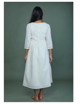 MIRROR WORK DRESS IN OFFWHITE MUSLIN WITH BACK BUTTONS: LD630C-L-2-sm