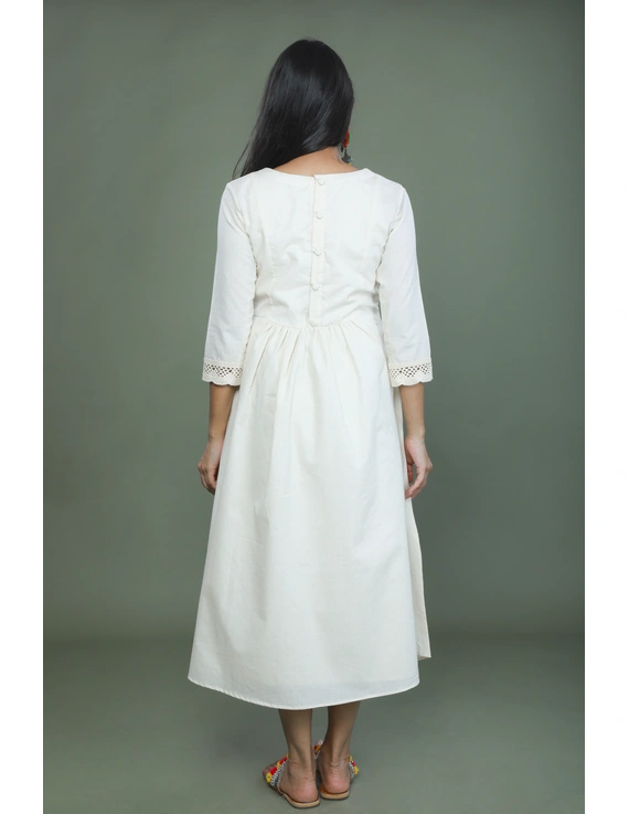 MIRROR WORK DRESS IN OFFWHITE MUSLIN WITH BACK BUTTONS: LD630C-LD630C-M