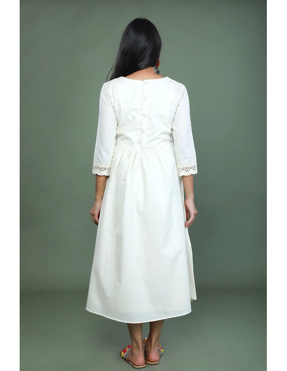 MIRROR WORK DRESS IN OFFWHITE MUSLIN WITH BACK BUTTONS: LD630C-LD630C-XXL