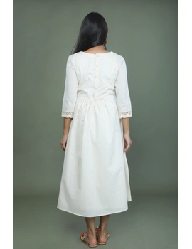 MIRROR WORK DRESS IN OFFWHITE MUSLIN WITH BACK BUTTONS: LD630C-LD630C-L-sm