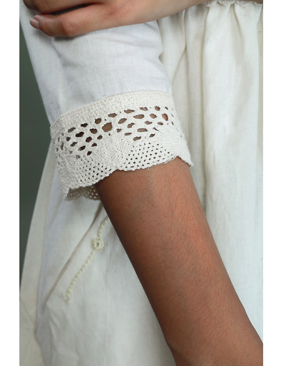 MIRROR WORK DRESS IN OFFWHITE MUSLIN WITH BACK BUTTONS: LD630C-M-4