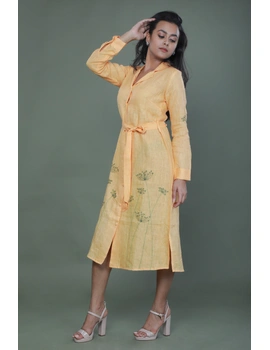'Bloom' hand embroidered pure linen dress in yellow:LD690B-LD690B-XL-sm