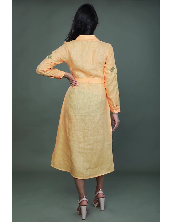 Bloom hand embroidered pure linen dress in yellow:LD690B-S-3
