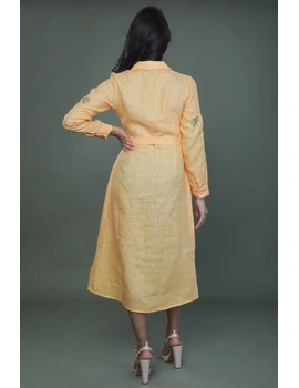 'Bloom' hand embroidered pure linen dress in yellow:LD690B-XXL-2-sm