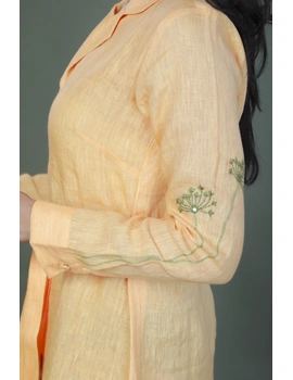 'Bloom' hand embroidered pure linen dress in yellow:LD690B-XXL-3-sm