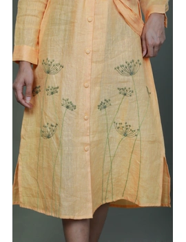 Bloom hand embroidered pure linen dress in yellow:LD690B-L-3-sm