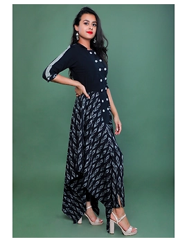BLACK IKAT AND MANGALAGIRI COTTON DRESS WITH MATCHING PANTS : LD510A-LD510A-XS-sm