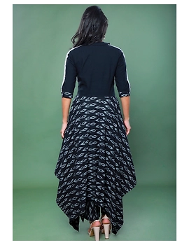 BLACK IKAT AND MANGALAGIRI COTTON DRESS WITH MATCHING PANTS : LD510A-XS-2-sm
